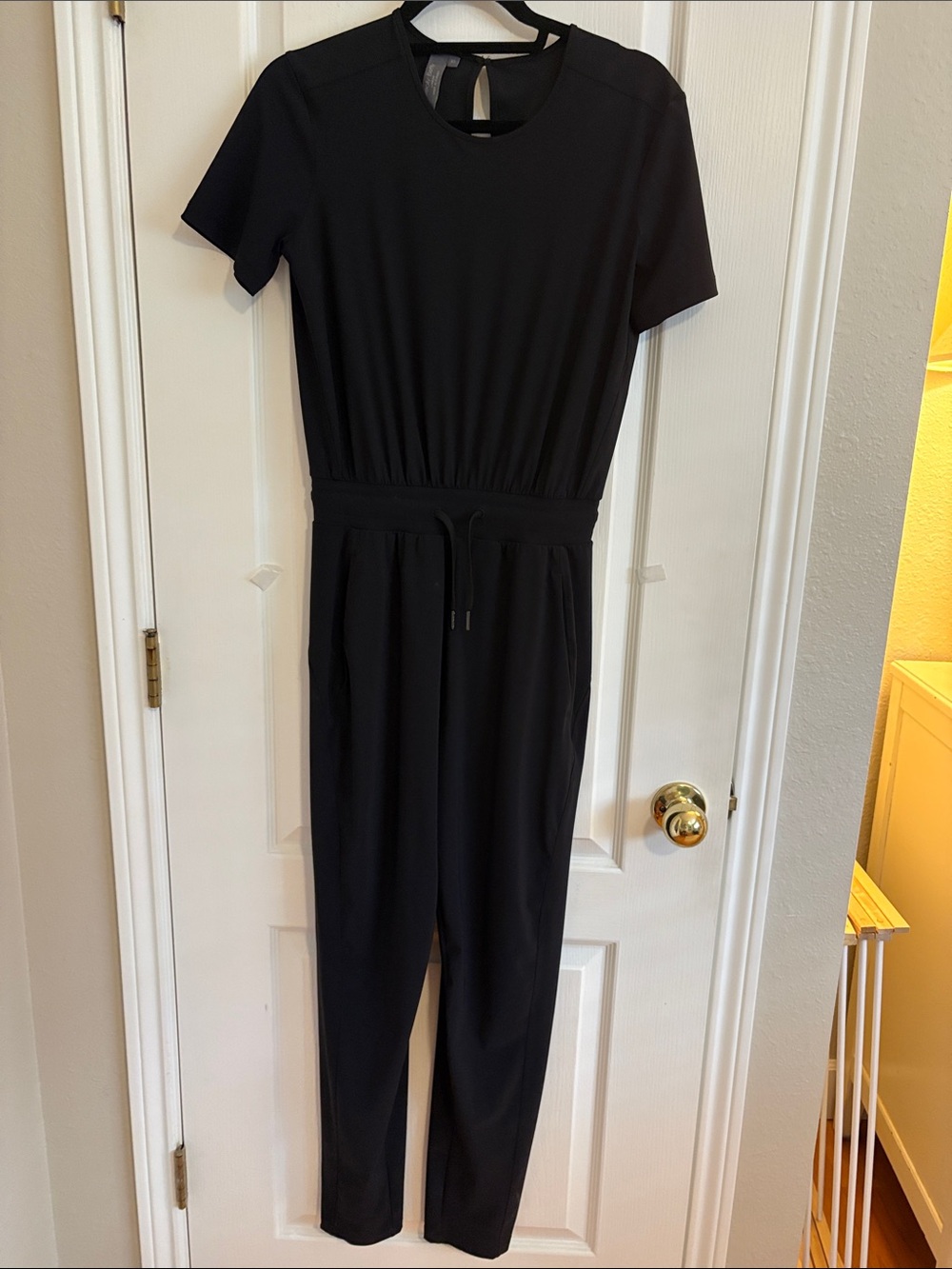 Sweaty Betty Black Short-Sleeve Jumpsuit with Drawstring Waist